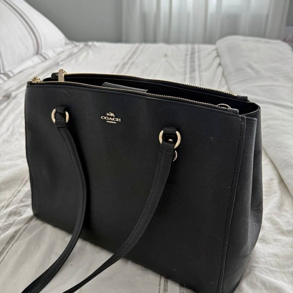 Coach Black Leather Tote with Gold Hardware